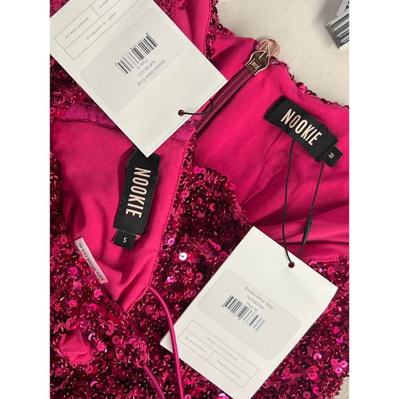 NWT Nookie Sz S/M Pink Sequined Crop Top Skirt Party Cocktail Dress 2 Piece Set - Picture 7 of 7